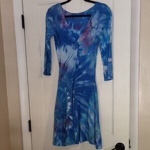 New Blue Multicolor Tie-Dye Women's Dress